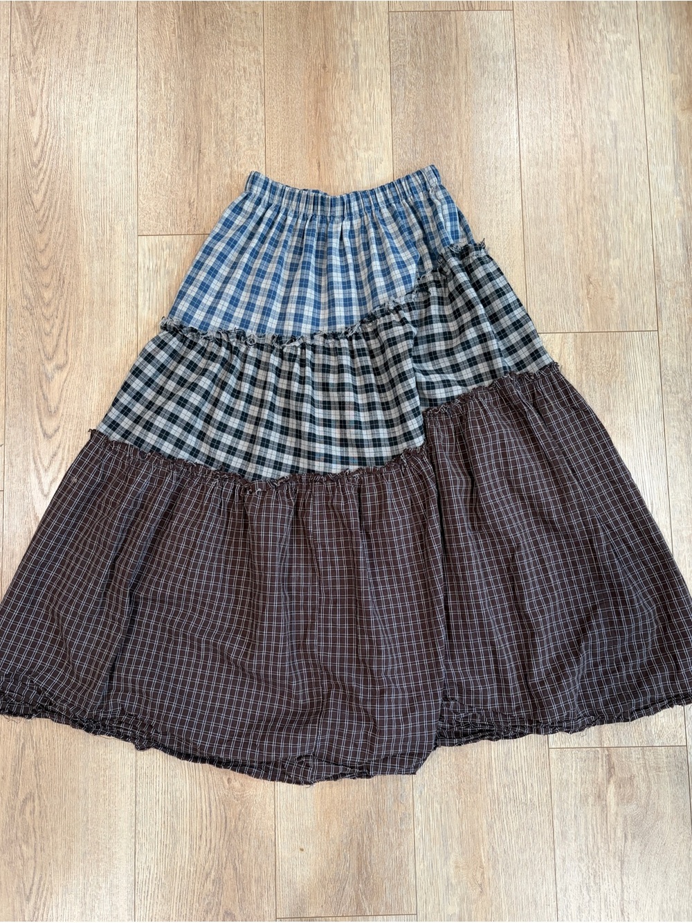 Daisy Street Patchwork Plaid Tiered Maxi Skirt Cottagecore Grunge Small